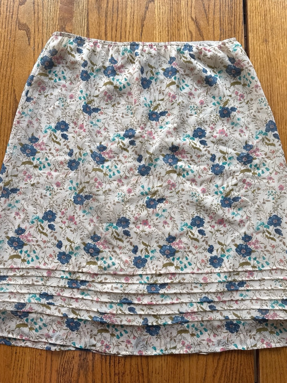 Denim & Supply Ralph Lauren Cream Floral Midi Skirt with Blue Flowers